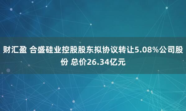 财汇盈 合盛硅业控股股东拟协议转让5.08%公司股份 总价26.34亿元